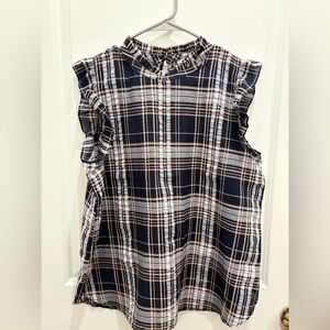 LOFT Blue and White Ruffled Blouse